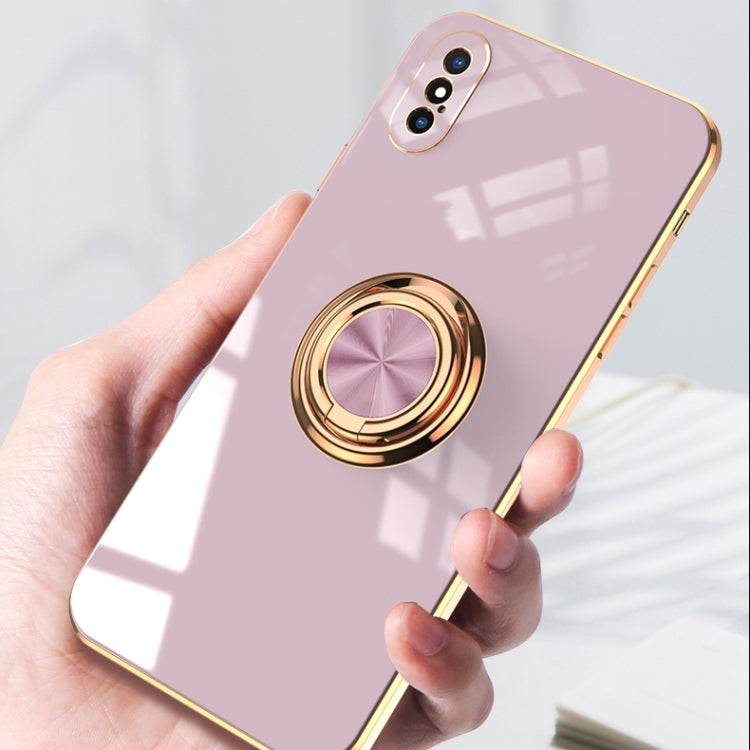 For iPhone X / XS 6D Electroplating Full Coverage Silicone Protective Case with Magnetic Ring Holder