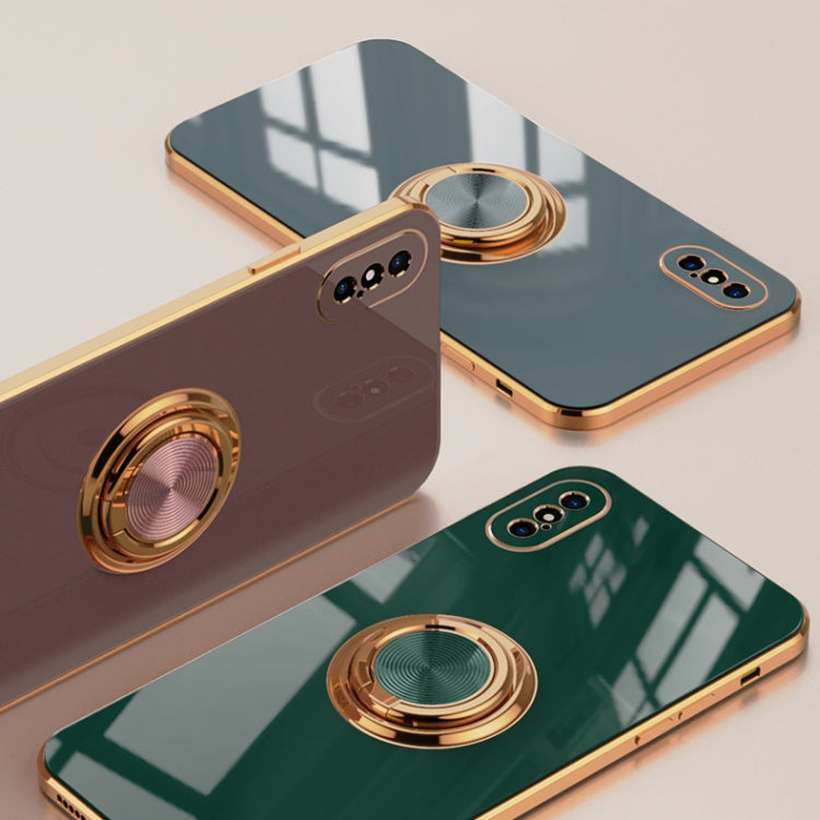 For iPhone X / XS 6D Electroplating Full Coverage Silicone Protective Case with Magnetic Ring Holder