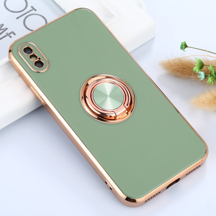 For iPhone X / XS 6D Electroplating Full Coverage Silicone Protective Case with Magnetic Ring Holder