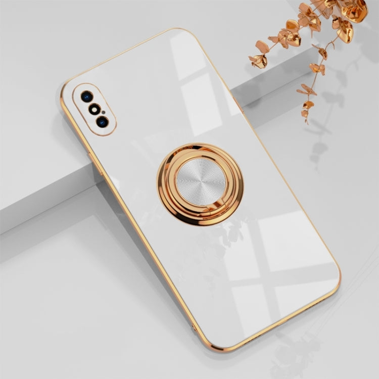 For iPhone X / XS 6D Electroplating Full Coverage Silicone Protective Case with Magnetic Ring Holder