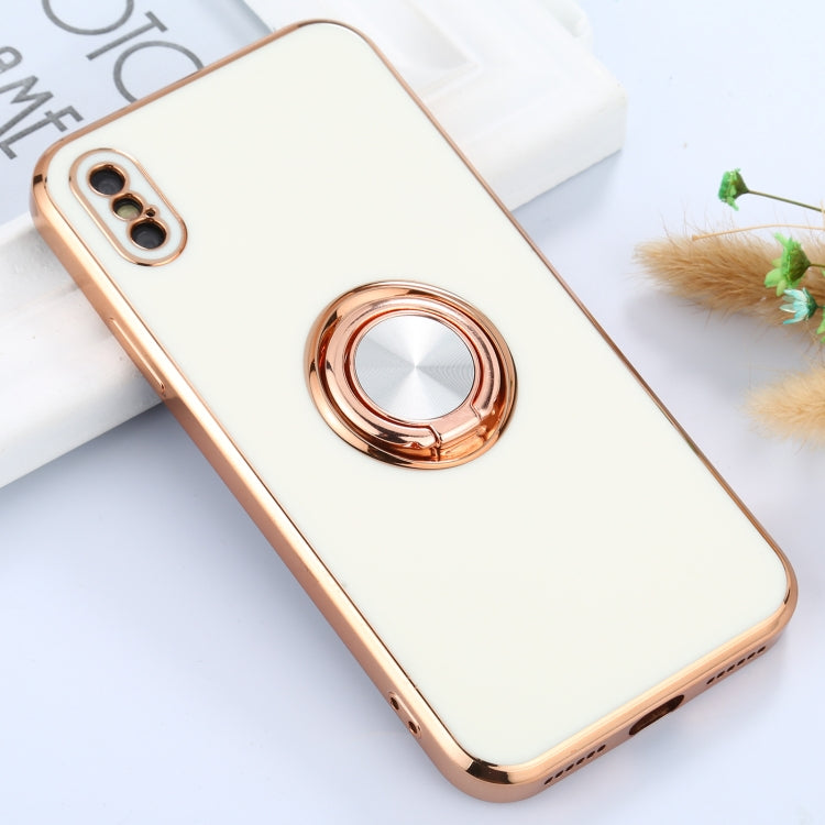 For iPhone X / XS 6D Electroplating Full Coverage Silicone Protective Case with Magnetic Ring Holder