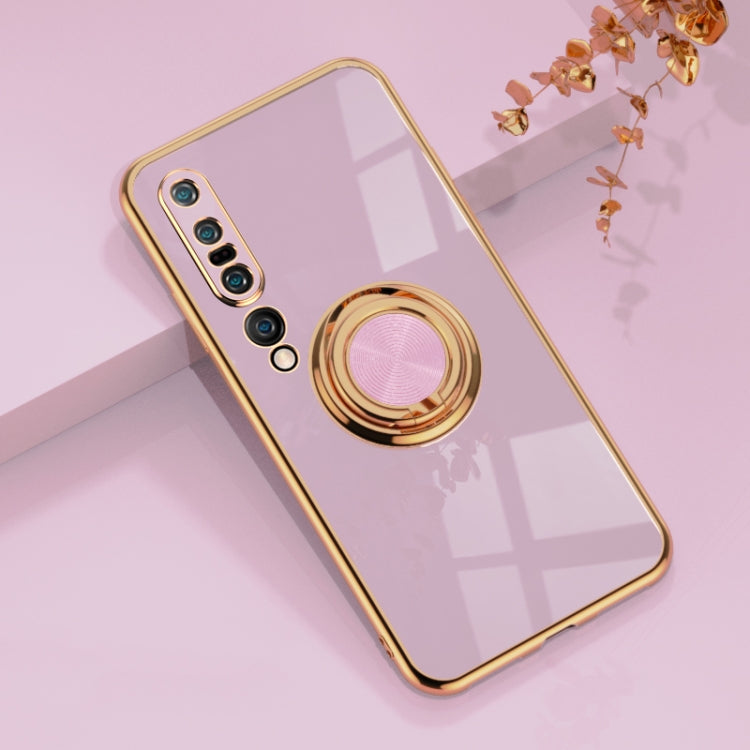 For Xiaomi Mi 10 Pro 6D Electroplating Full Coverage Silicone Protective Case with Magnetic Ring Holder