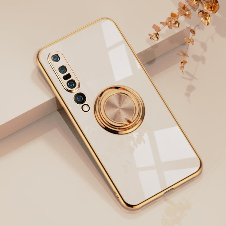 For Xiaomi Mi 10 Pro 6D Electroplating Full Coverage Silicone Protective Case with Magnetic Ring Holder