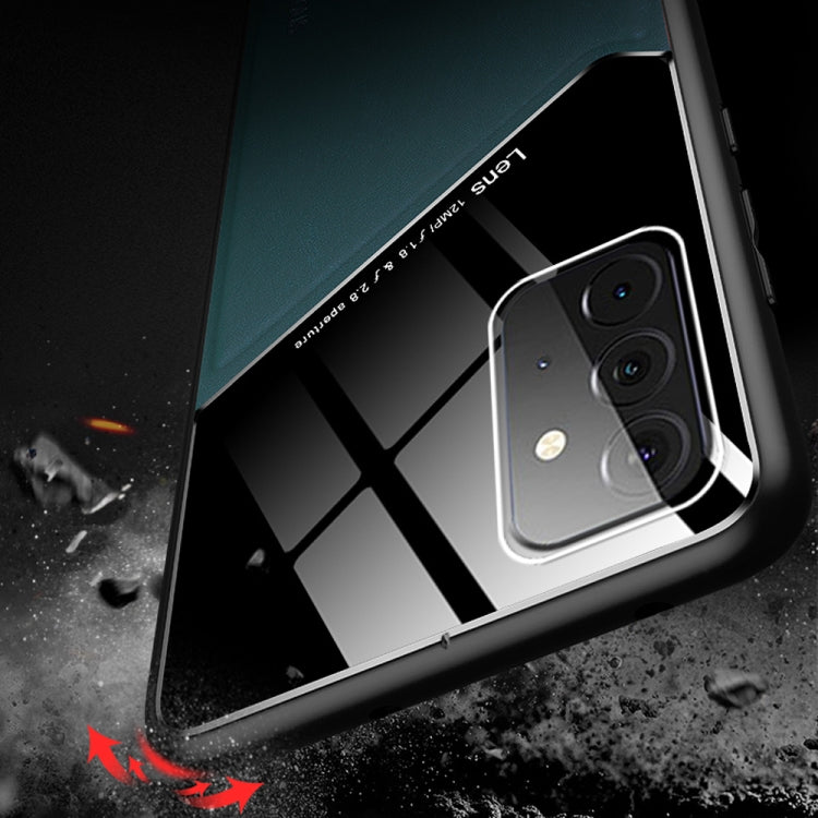 For Samsung Galaxy A72 5G / 4G All-inclusive Leather + Organic Glass Protective Case with Metal Iron Sheet