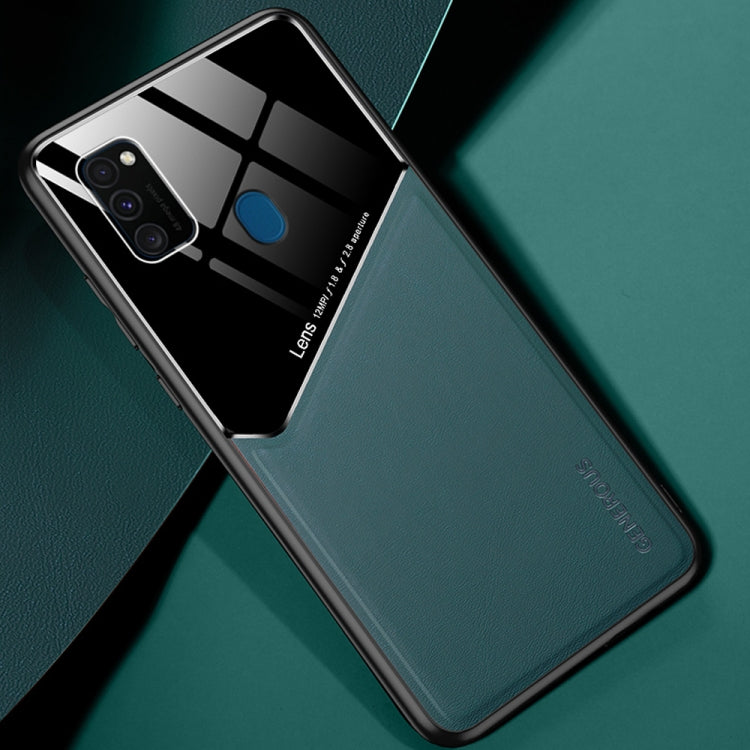 For Samsung Galaxy M30s All-inclusive Leather + Organic Glass Protective Case with Metal Iron Sheet