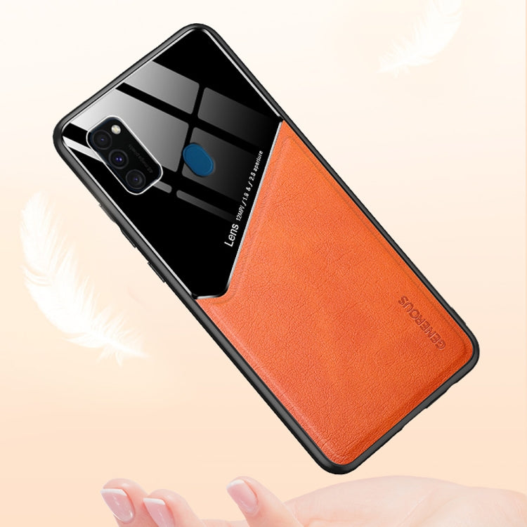 For Samsung Galaxy M30s All-inclusive Leather + Organic Glass Protective Case with Metal Iron Sheet