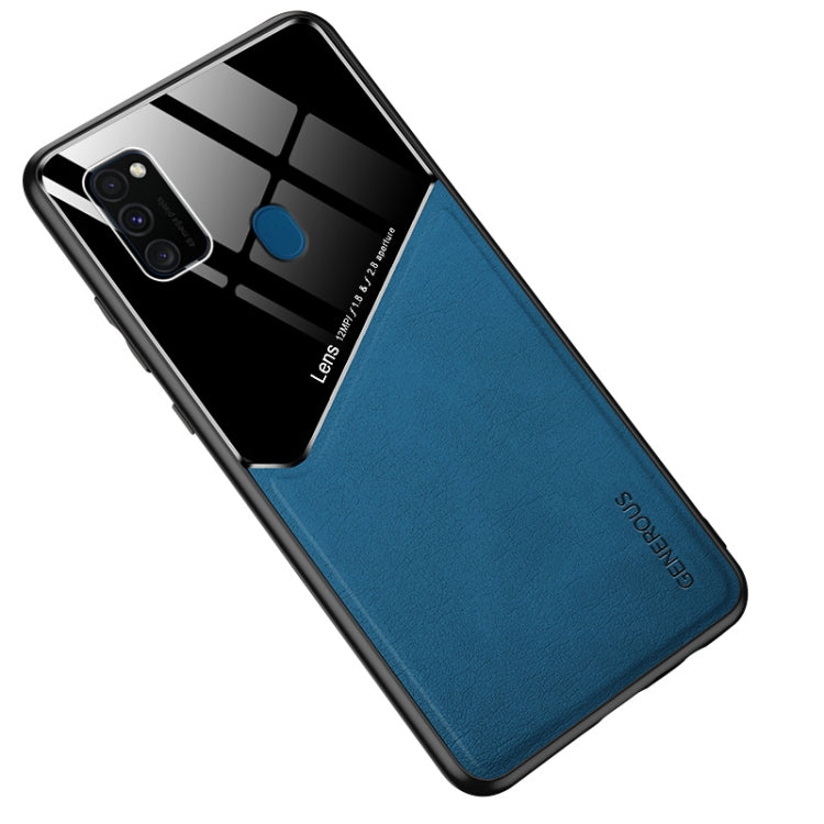 For Samsung Galaxy M30s All-inclusive Leather + Organic Glass Protective Case with Metal Iron Sheet