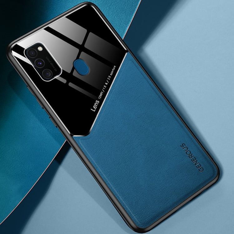 For Samsung Galaxy M30s All-inclusive Leather + Organic Glass Protective Case with Metal Iron Sheet