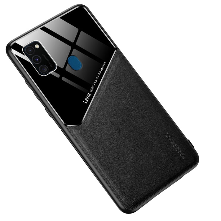For Samsung Galaxy M30s All-inclusive Leather + Organic Glass Protective Case with Metal Iron Sheet
