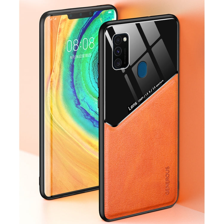 For Samsung Galaxy M30s All-inclusive Leather + Organic Glass Protective Case with Metal Iron Sheet