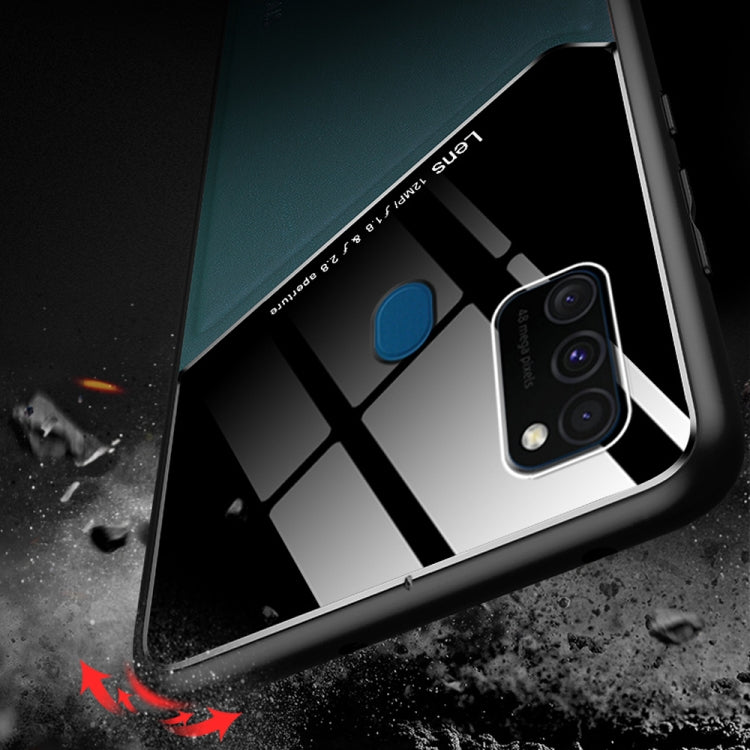 For Samsung Galaxy M30s All-inclusive Leather + Organic Glass Protective Case with Metal Iron Sheet