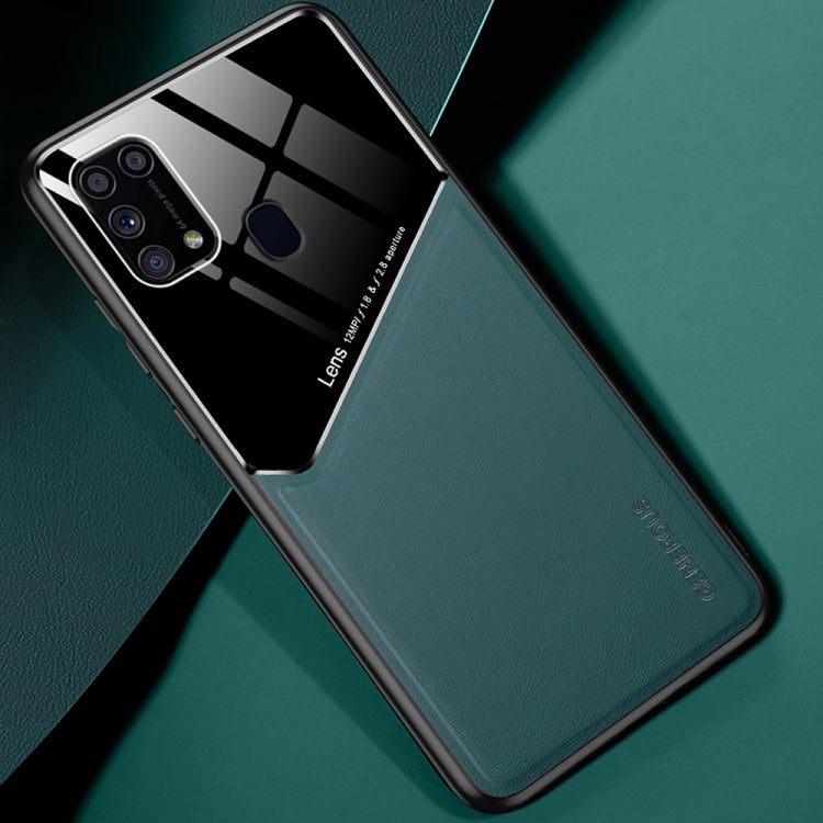 For Samsung Galaxy M31 All-inclusive Leather + Organic Glass Protective Case with Metal Iron Sheet
