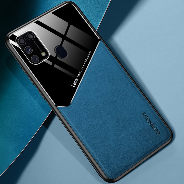 For Samsung Galaxy M31 All-inclusive Leather + Organic Glass Protective Case with Metal Iron Sheet