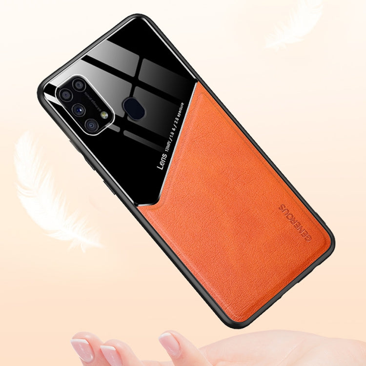 For Samsung Galaxy M31 All-inclusive Leather + Organic Glass Protective Case with Metal Iron Sheet