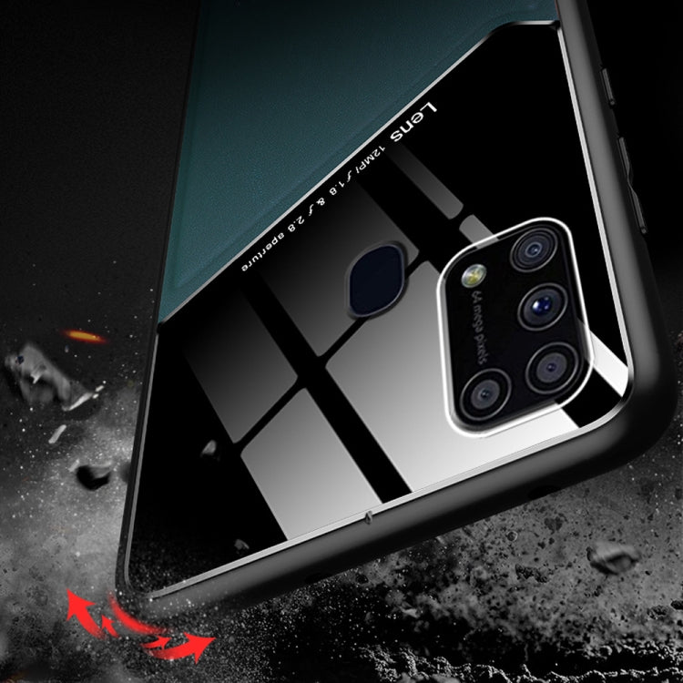 For Samsung Galaxy M31 All-inclusive Leather + Organic Glass Protective Case with Metal Iron Sheet