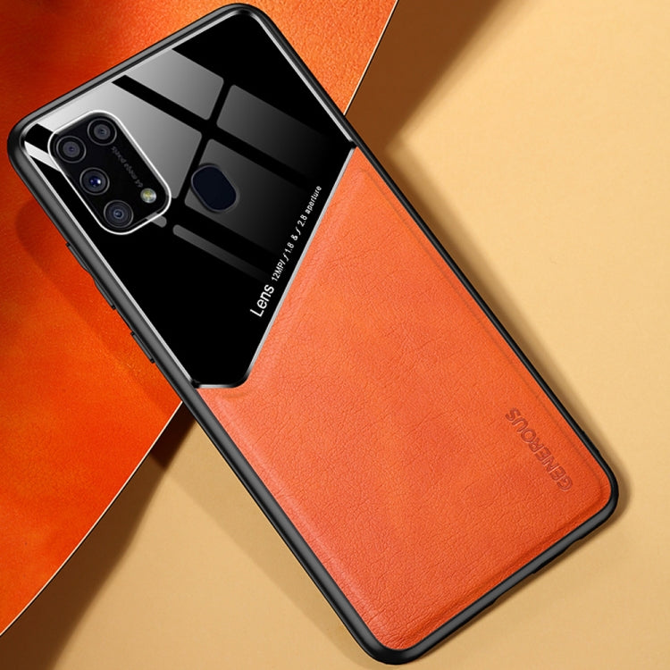 For Samsung Galaxy M31 All-inclusive Leather + Organic Glass Protective Case with Metal Iron Sheet