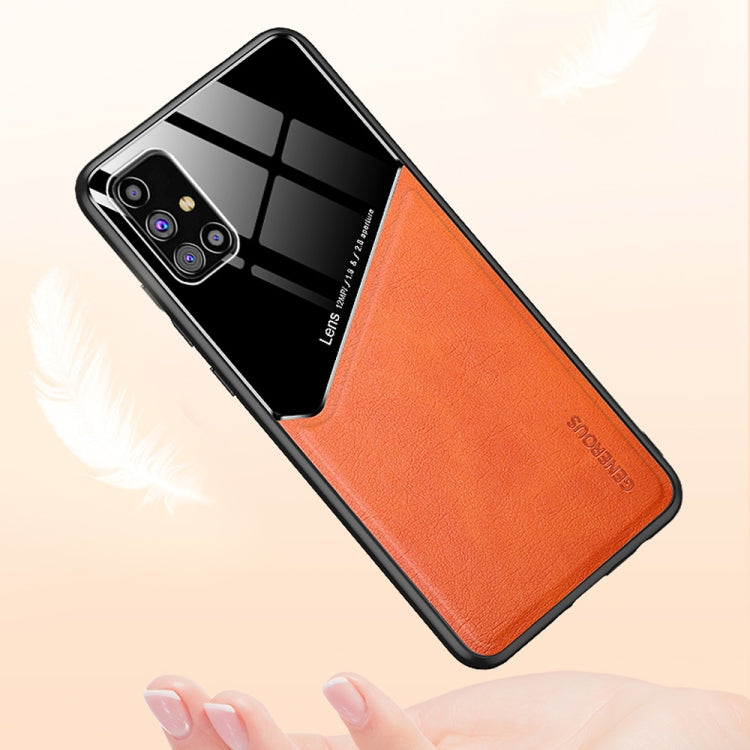 For Samsung Galaxy M31s All-inclusive Leather + Organic Glass Protective Case with Metal Iron Sheet