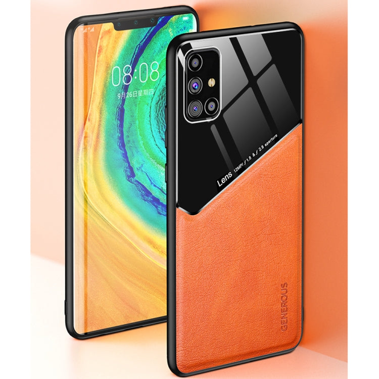 For Samsung Galaxy M31s All-inclusive Leather + Organic Glass Protective Case with Metal Iron Sheet