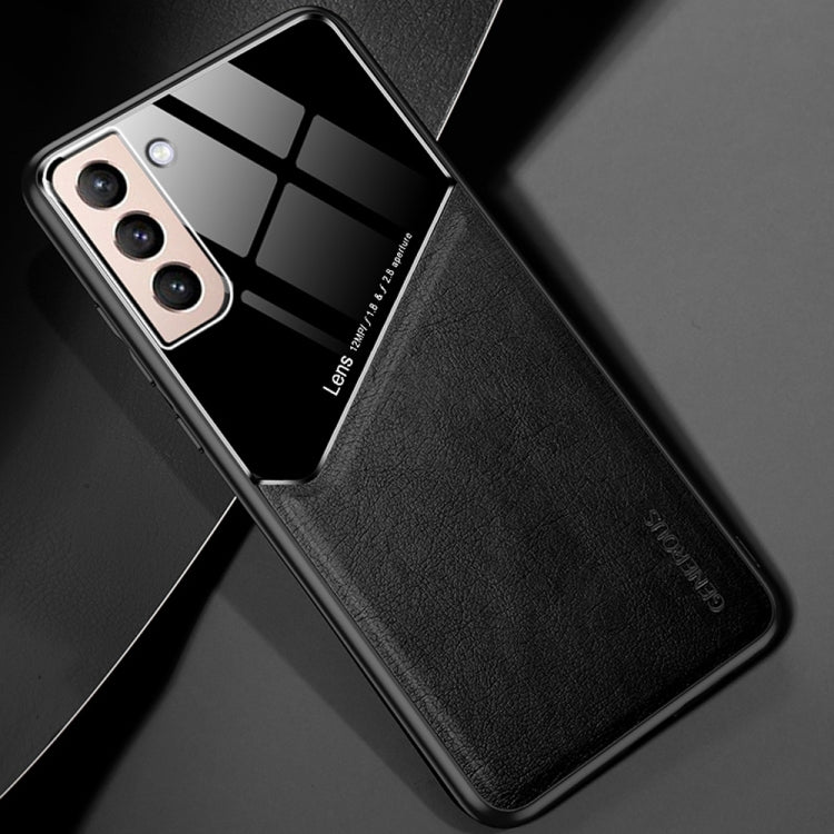 For Samsung Galaxy S21 5G All-inclusive Leather + Organic Glass Protective Case with Metal Iron Sheet