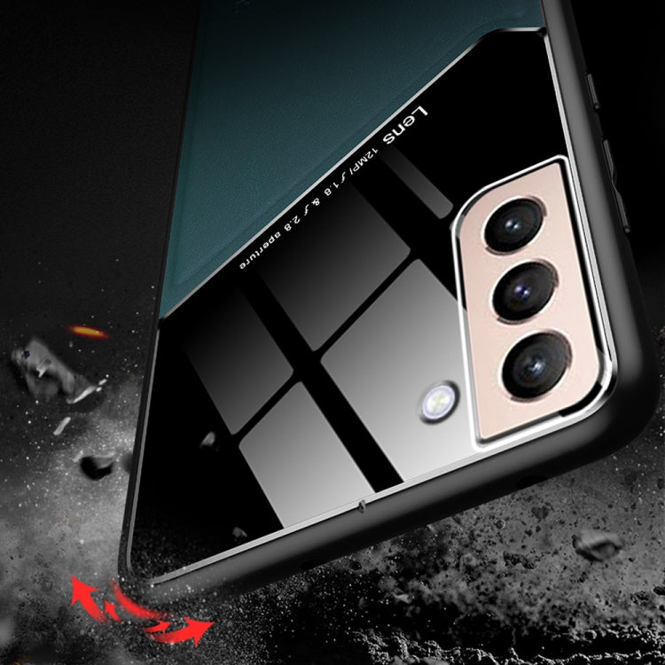 For Samsung Galaxy S21 5G All-inclusive Leather + Organic Glass Protective Case with Metal Iron Sheet