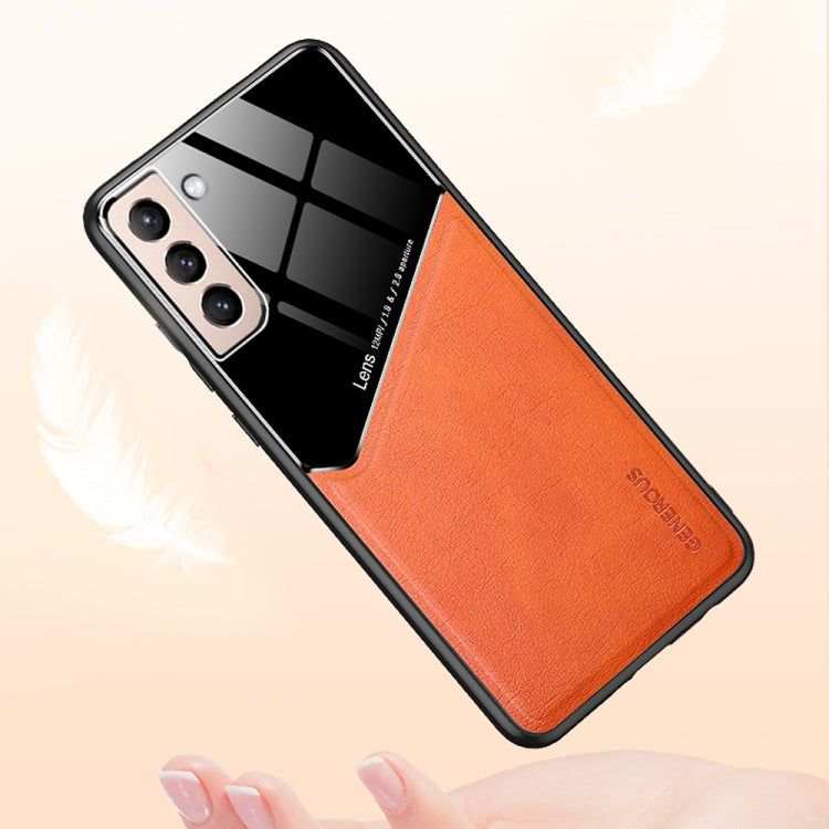 For Samsung Galaxy S21 5G All-inclusive Leather + Organic Glass Protective Case with Metal Iron Sheet