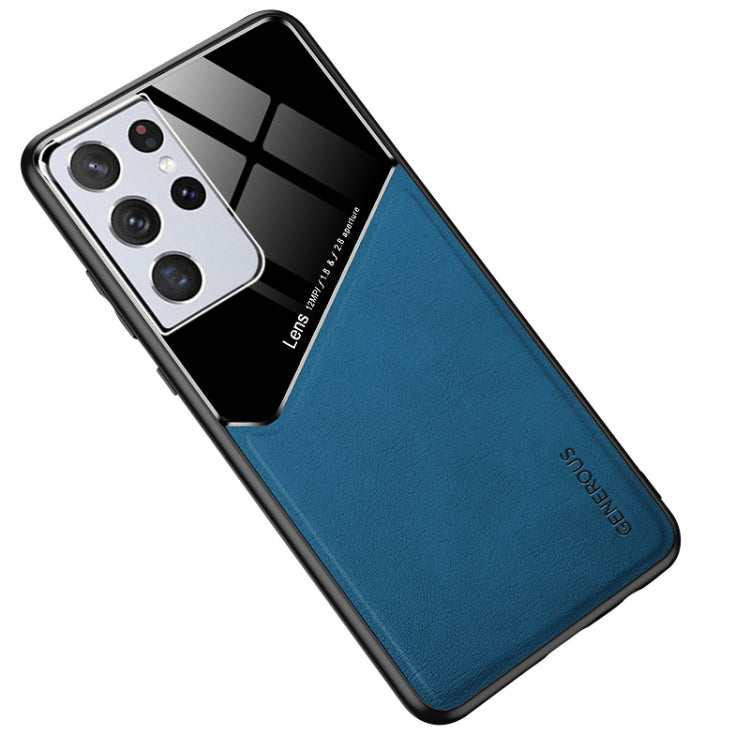 For Samsung Galaxy S21 Ultra 5G All-inclusive Leather + Organic Glass Protective Case with Metal Iron Sheet