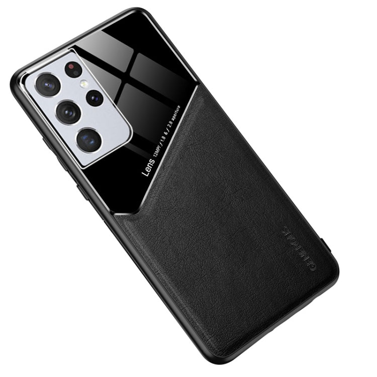 For Samsung Galaxy S21 Ultra 5G All-inclusive Leather + Organic Glass Protective Case with Metal Iron Sheet