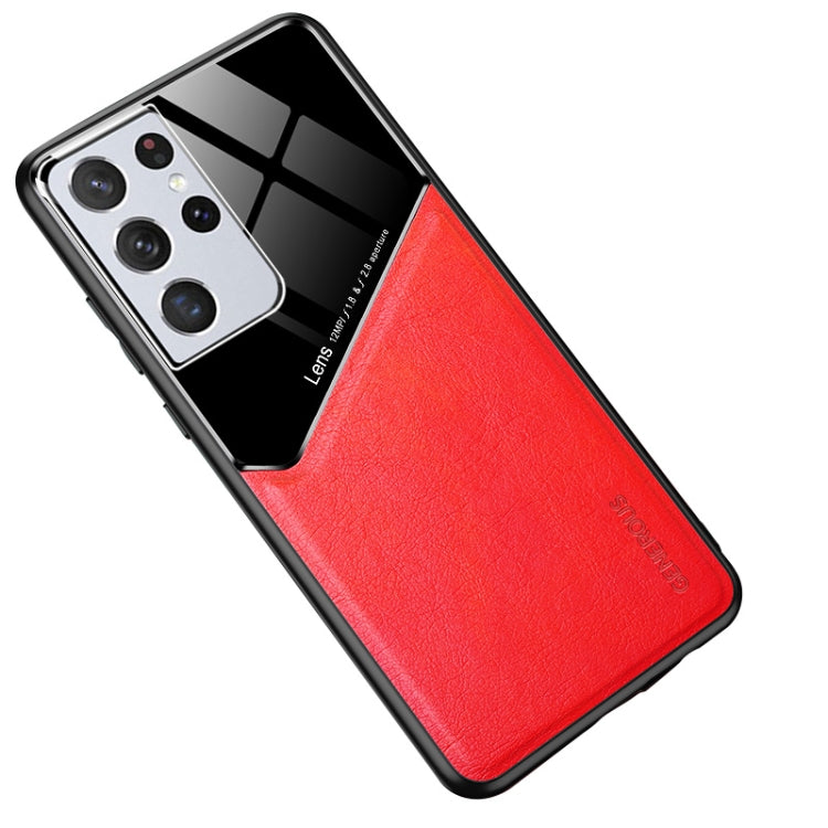 For Samsung Galaxy S21 Ultra 5G All-inclusive Leather + Organic Glass Protective Case with Metal Iron Sheet