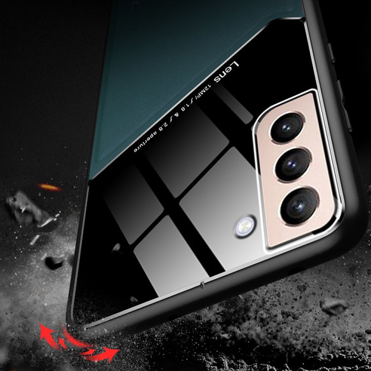 For Samsung Galaxy S21+ 5G All-inclusive Leather + Organic Glass Protective Case with Metal Iron Sheet