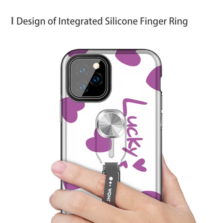 For iPhone 11 Pro Purple Series UV light Color Changing Protective Case with Ring Bracket