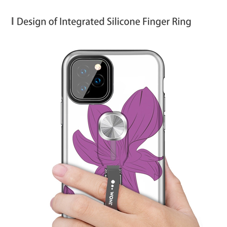 For iPhone 11 Pro Purple Series UV light Color Changing Protective Case with Ring Bracket