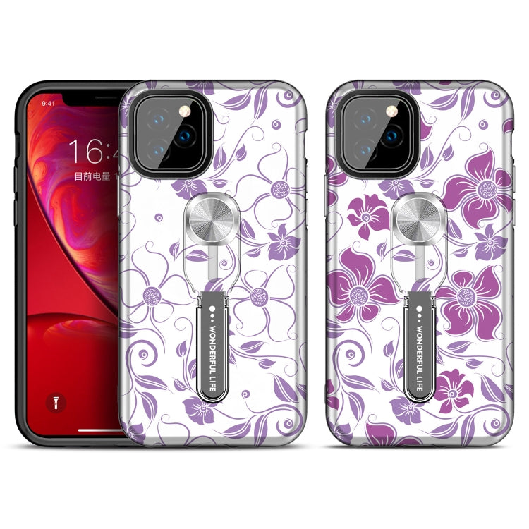 For iPhone 11 Pro Purple Series UV light Color Changing Protective Case with Ring Bracket