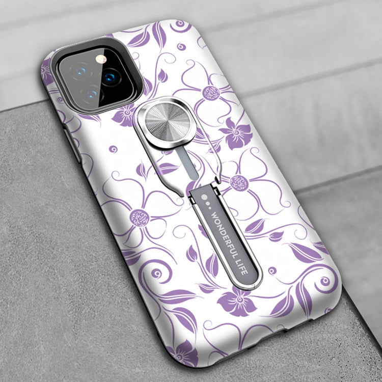 For iPhone 11 Pro Purple Series UV light Color Changing Protective Case with Ring Bracket
