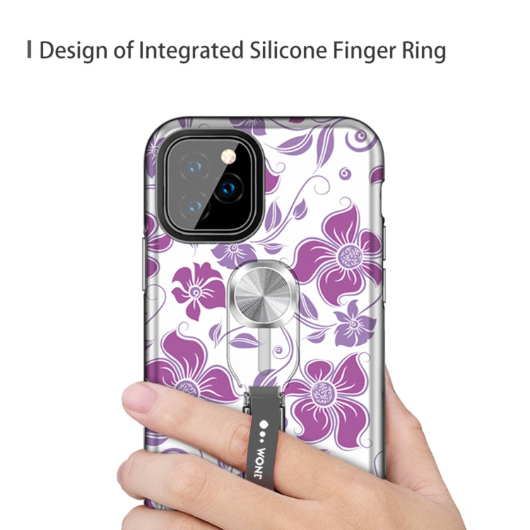 For iPhone 11 Pro Purple Series UV light Color Changing Protective Case with Ring Bracket