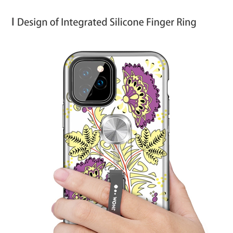 For iPhone 11 Pro Purple Series UV light Color Changing Protective Case with Ring Bracket