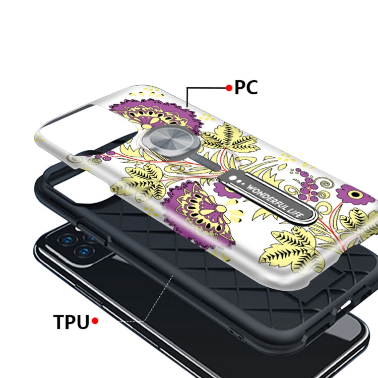 For iPhone 11 Pro Purple Series UV light Color Changing Protective Case with Ring Bracket