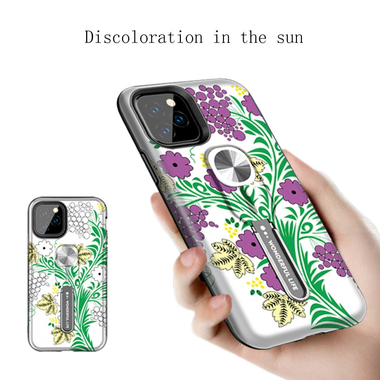 For iPhone 11 Pro Purple Series UV light Color Changing Protective Case with Ring Bracket