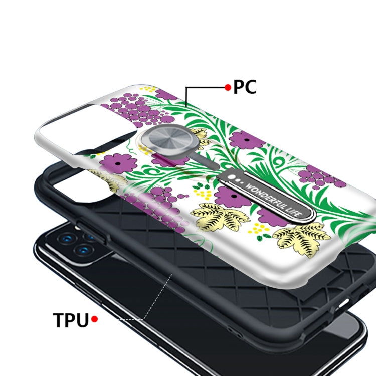 For iPhone 11 Pro Purple Series UV light Color Changing Protective Case with Ring Bracket