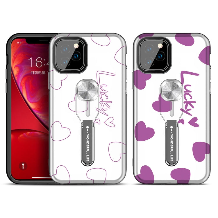 For iPhone 11 Purple Series UV light Color Changing Protective Case with Ring Bracket