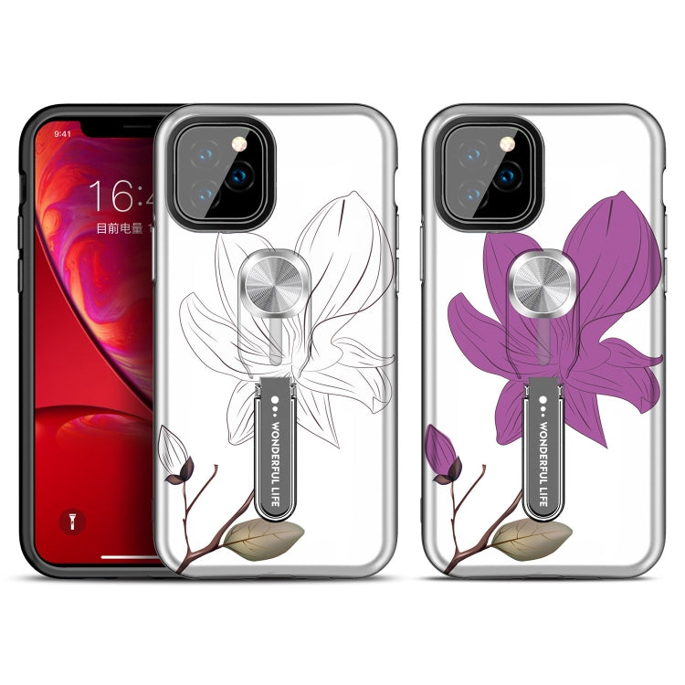 For iPhone 11 Purple Series UV light Color Changing Protective Case with Ring Bracket