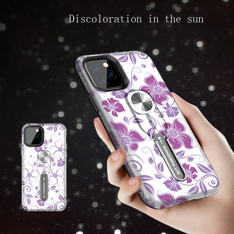 For iPhone 11 Purple Series UV light Color Changing Protective Case with Ring Bracket