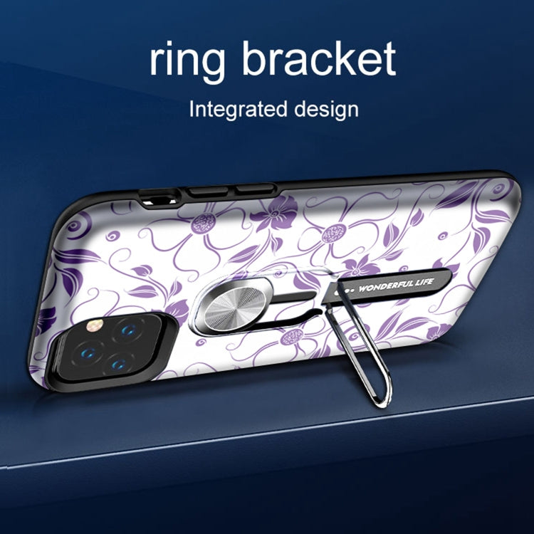 For iPhone 11 Purple Series UV light Color Changing Protective Case with Ring Bracket