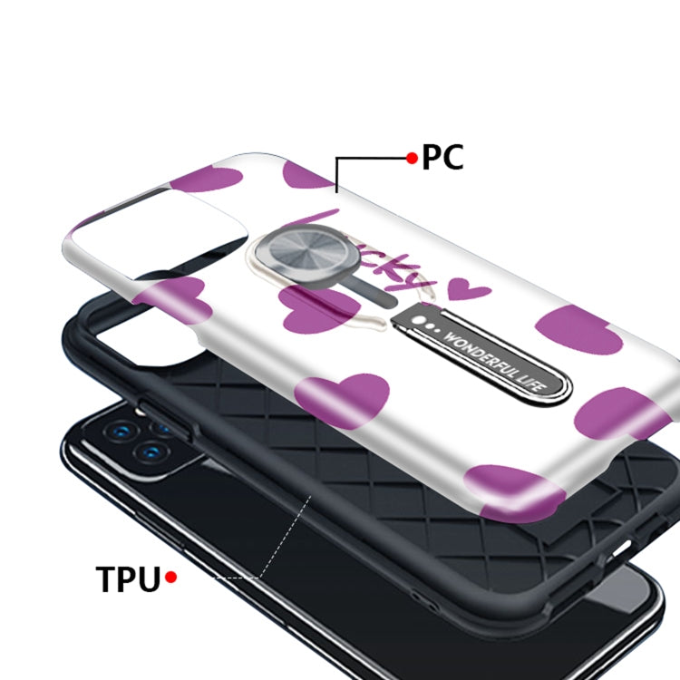 For iPhone 11 Pro Max Purple Series UV light Color Changing Protective Case with Ring Bracket