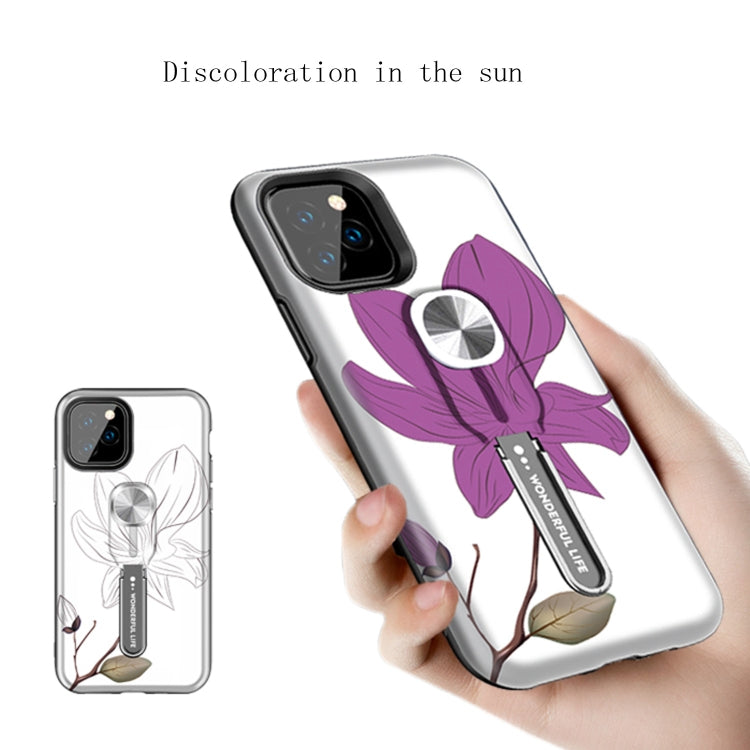 For iPhone 11 Pro Max Purple Series UV light Color Changing Protective Case with Ring Bracket