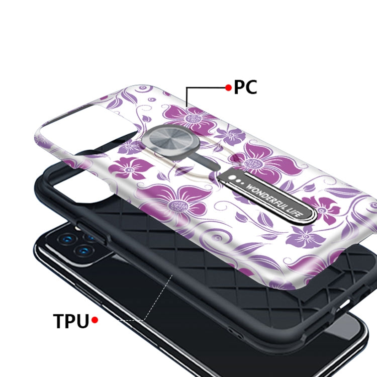 For iPhone 11 Pro Max Purple Series UV light Color Changing Protective Case with Ring Bracket