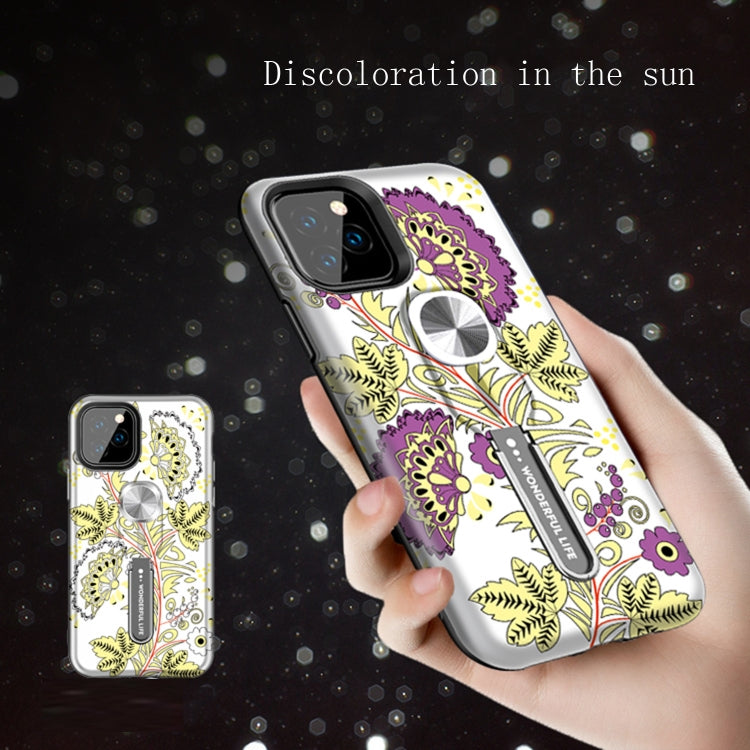 For iPhone 11 Pro Max Purple Series UV light Color Changing Protective Case with Ring Bracket