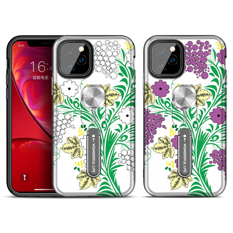 For iPhone 11 Pro Max Purple Series UV light Color Changing Protective Case with Ring Bracket