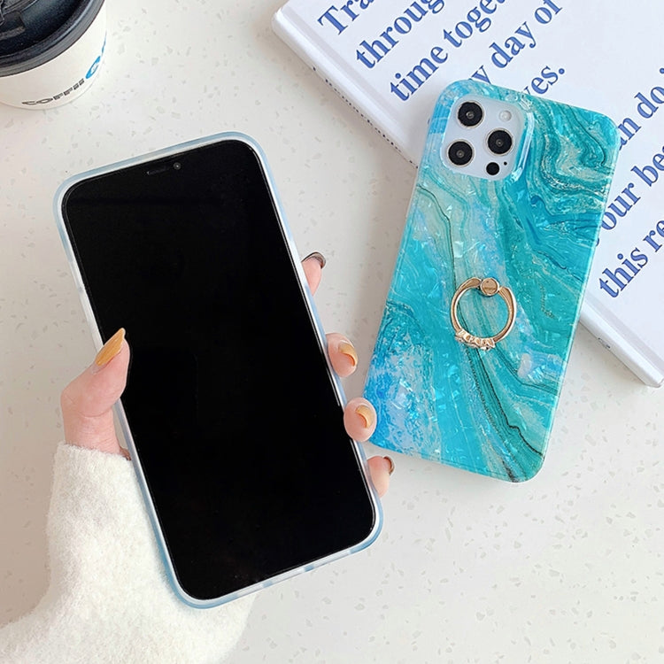 For iPhone 12 / 12 Pro Shell Pattern TPU Phone Protective Case with Ring Holder