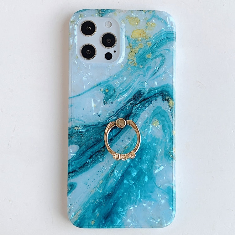 For iPhone 12 / 12 Pro Shell Pattern TPU Phone Protective Case with Ring Holder