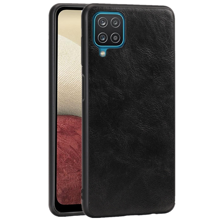 For Samsung Galaxy A12 Crazy Horse Textured Calfskin PU + PC + TPU Case
